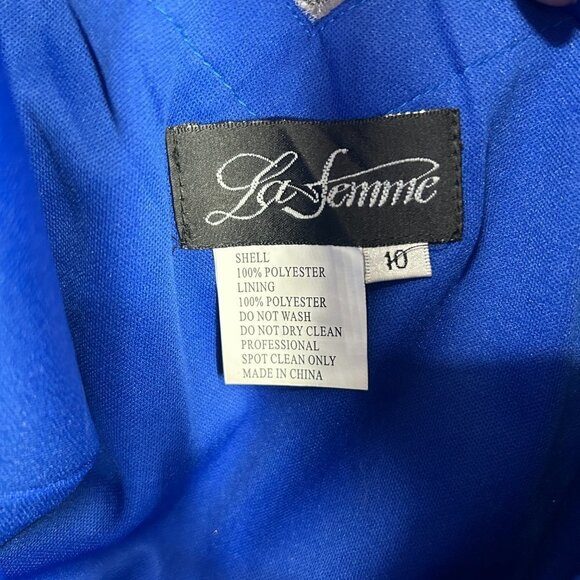 LA FEMME Royal Blue Pleated Embellished Mesh Back Sleeveless Mini Dress Size 10 - Picture 7 of 9